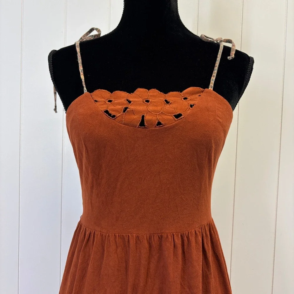 VTG Young Edwardian 70s Festival Boho Faux Suede Tiered Dress Size M Milkmaid - Picture 7 of 10
